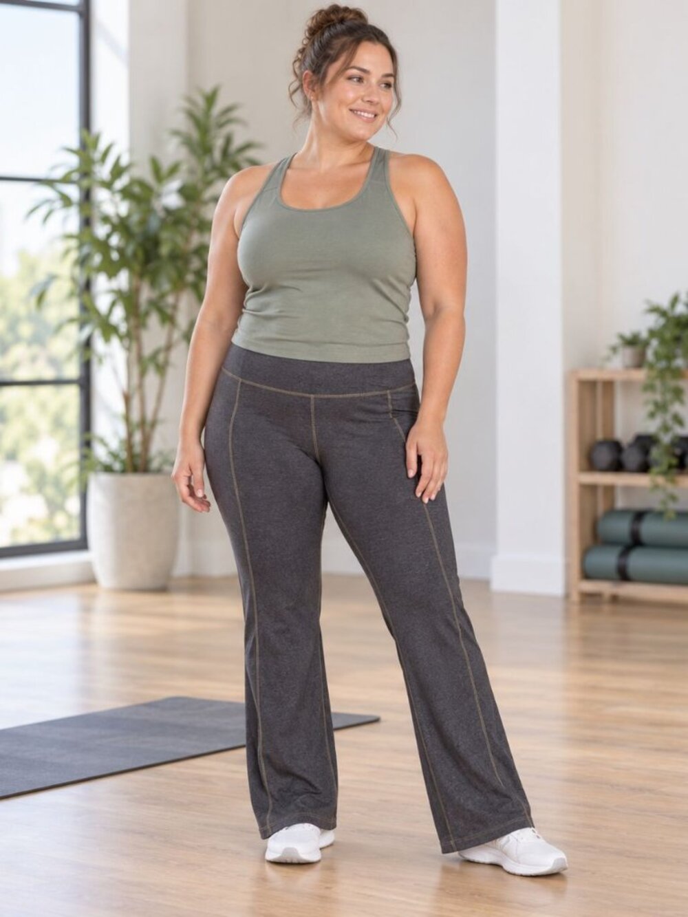 Charcoal Gray Heathered Bootcut Yoga Pants XL Athleisure Minimalist